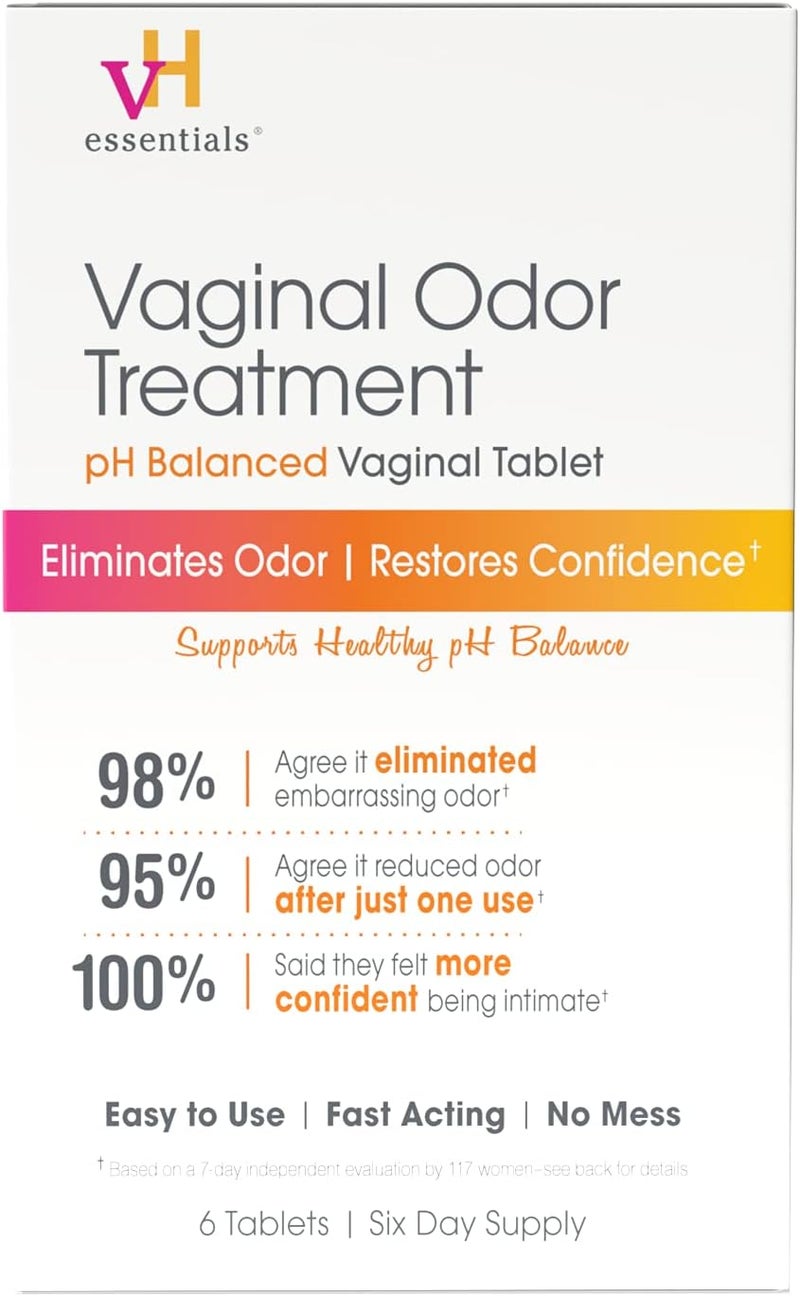 vH Essentials Vaginal Odor Treatment - pH Balanced Vaginal Suppositories - 6 Tablets With Applicator, White - Image 1