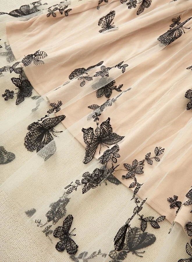 Take Two  Multi Embroidered Butterfly A-Line Midi Dress for Women | Best Price UAE