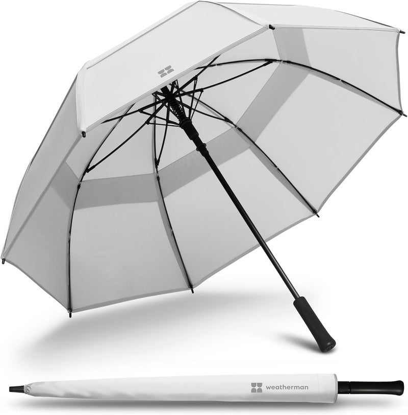 Weatherman Umbrella - Stick Umbrella - Windproof Umbrella Resists Up to 55 MPH Winds - (White) - Image 1
