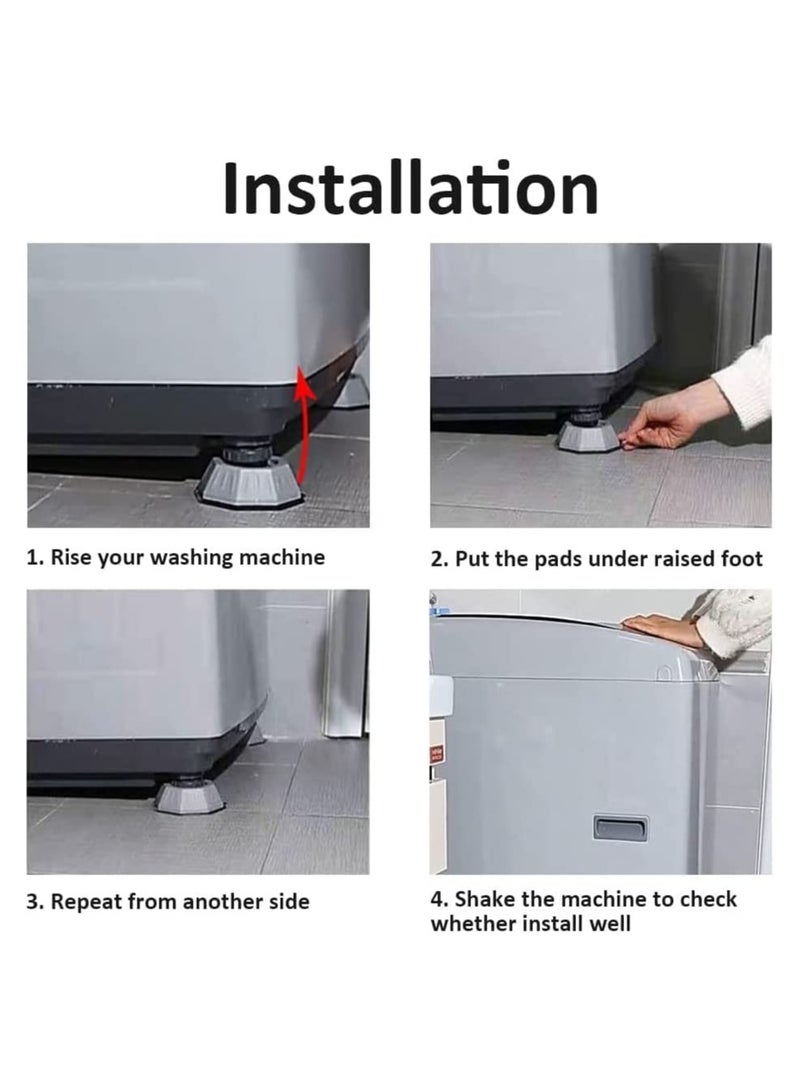 Washing Machine Rubber Feet Pads Anti Vibration Pads Fridge Machine Leveling Feet Anti Walk Pads Shock Absorber Furniture Lifting Base For Laundry Washer and Dryer(4pcs Grey) - Image 5