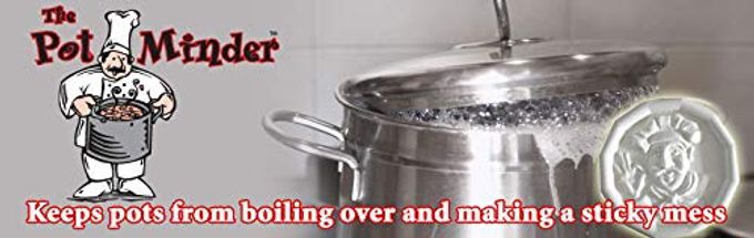JBK Pottery Pot Minder Ceramic Boil Spill Stopper Disc Kitchen Overflow Preventer for Noodles, Soups, Pasta, Seafood Heat, Steam & Splatter Saver for Stove & Microwave 2.3 inches, Chef Design - Image 3