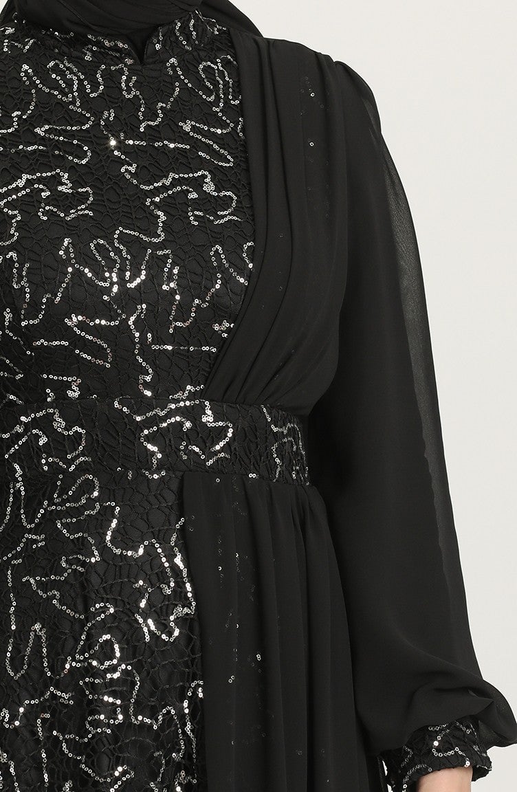 Sefa Merve Sequin Evening Dress 5408A-03 Black Silver - Image 4