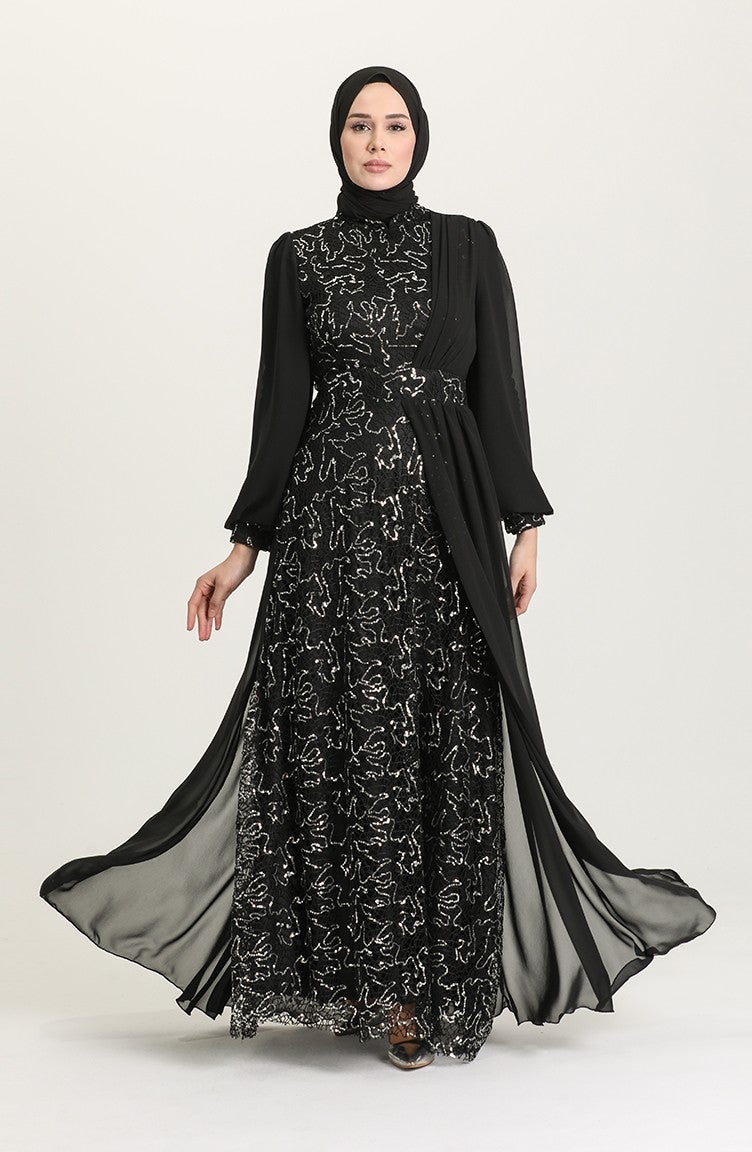 Sefa Merve Sequin Evening Dress 5408A-03 Black Silver - Image 1