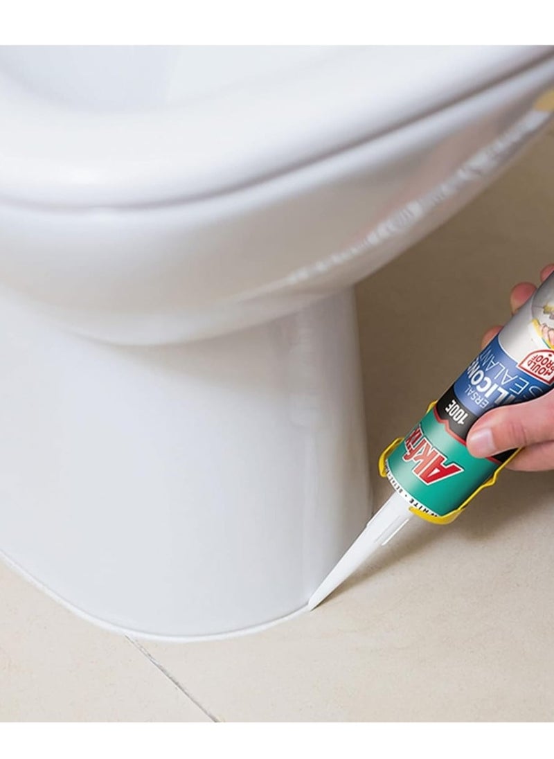 AKFIX Akfix 100E RTV White Silicone -100% Waterproof Silicone Sealant for Kitchen and Bathroom, Shower, Toilet, Sink, Window and Door, UV Resistant,12 Pack,  - Image 4