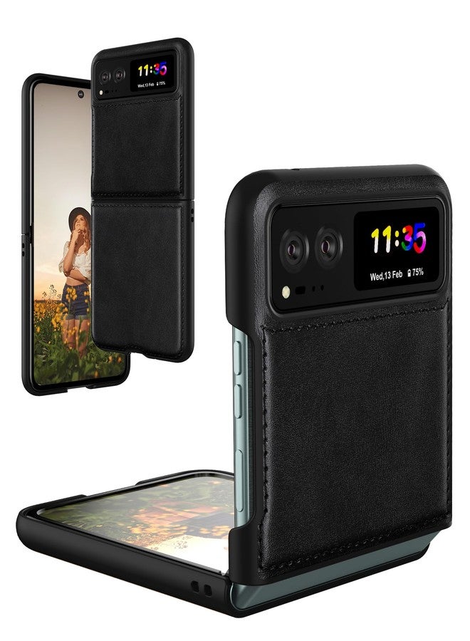 Foluu Leather Case for Motorola Razr 2023, Ultra Thin Slim Durable Protective Phone Case Cover - Black - Image 1