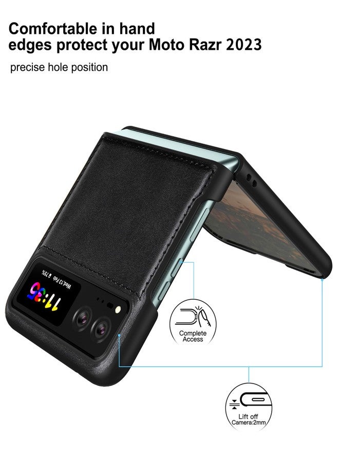 Foluu Leather Case for Motorola Razr 2023, Ultra Thin Slim Durable Protective Phone Case Cover - Black - Image 2