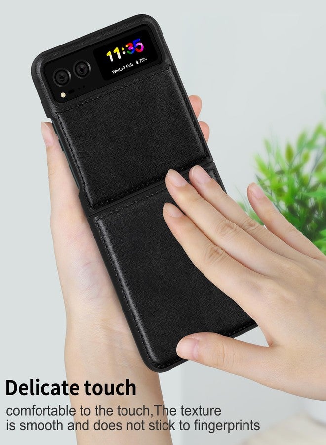 Foluu Leather Case for Motorola Razr 2023, Ultra Thin Slim Durable Protective Phone Case Cover - Black - Image 4