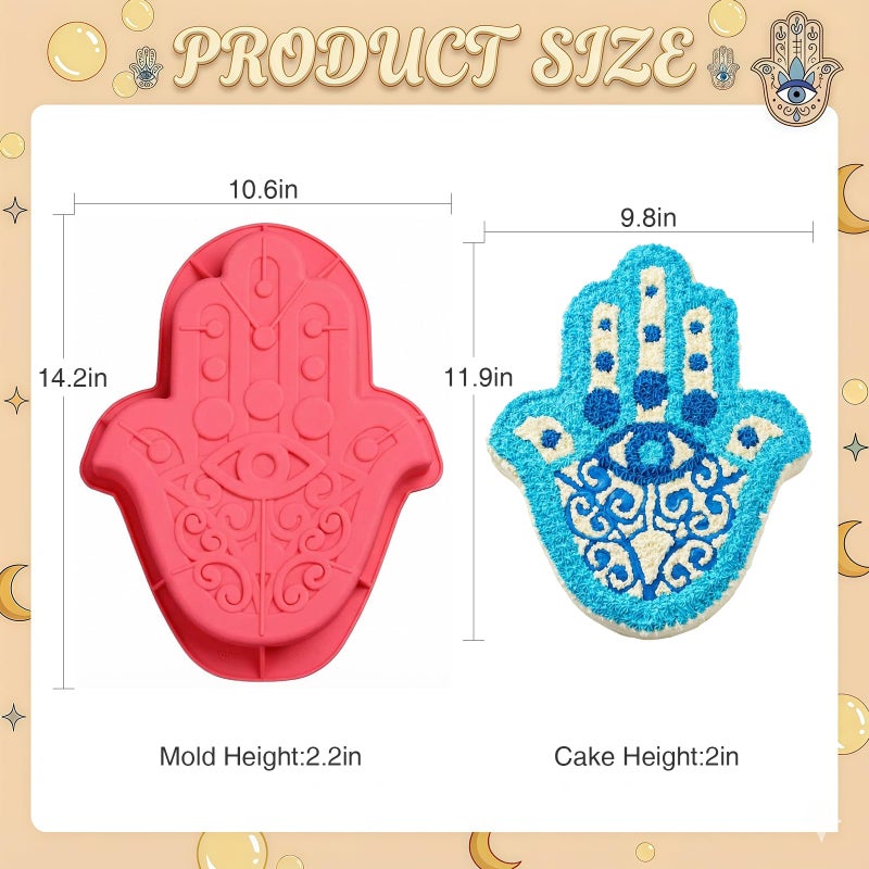 HiParty Hamsa Hand Cake Pan, Hand of Fatima Baking Silicone Mold the Hand of God Cake Mould Eye in Khamsah Palm Rosh Hashanah Bakeware Tools (14" X 10.5" X 2.2", Random Color) - Image 4