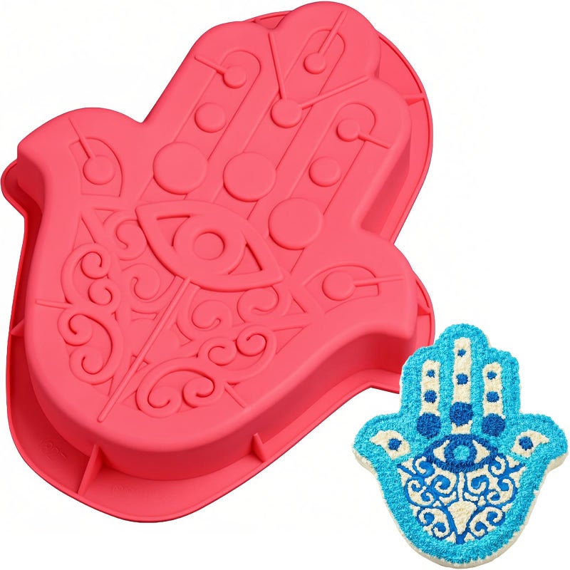 HiParty Hamsa Hand Cake Pan, Hand of Fatima Baking Silicone Mold the Hand of God Cake Mould Eye in Khamsah Palm Rosh Hashanah Bakeware Tools (14" X 10.5" X 2.2", Random Color) - Image 1
