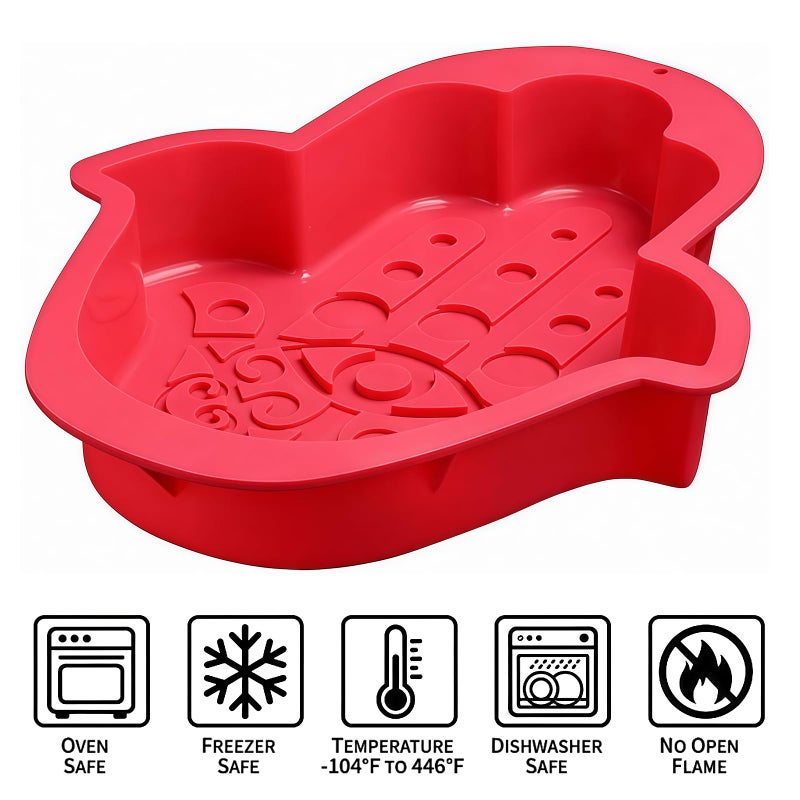 HiParty Hamsa Hand Cake Pan, Hand of Fatima Baking Silicone Mold the Hand of God Cake Mould Eye in Khamsah Palm Rosh Hashanah Bakeware Tools (14" X 10.5" X 2.2", Random Color) - Image 2