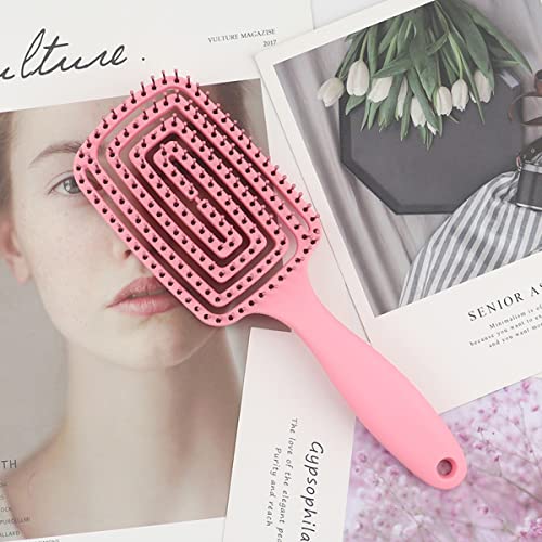 TOMATUS® 1 Pcs Vent Brush Anti-Static Curved Vent Hair Comb Massager Hair Brush Flex Styling Blow Drying Glide Salon Hairdressing Tool for Hair Detangler (Pink) - Image 2
