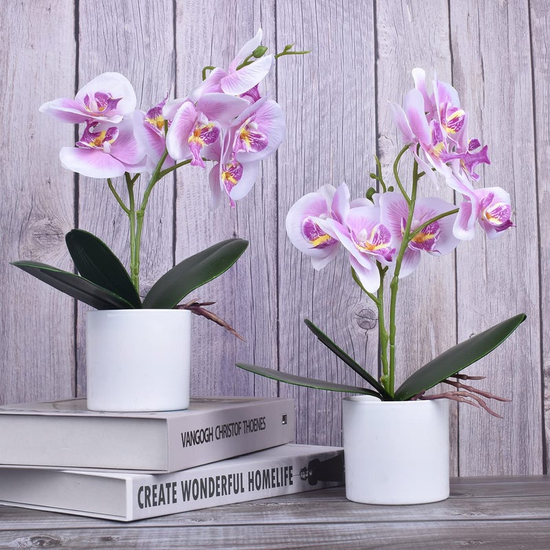 XONOR Artificial Orchid Flowers, 2 Pieces Potted Fake Orchids with Plastic Vase for Table Centerpiece Home Decor Office Wedding Party Decoration - Image 5