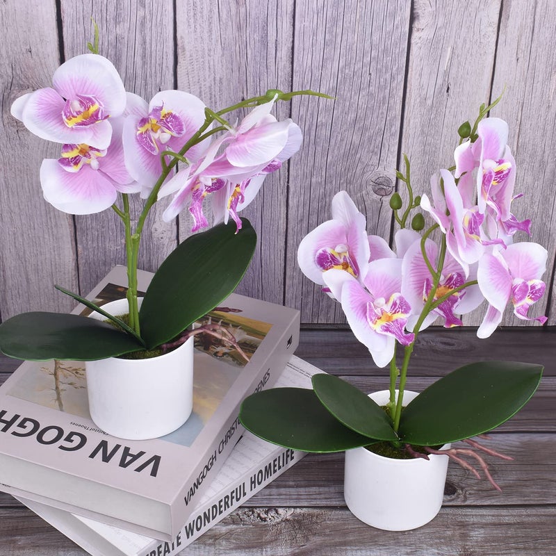 XONOR Artificial Orchid Flowers, 2 Pieces Potted Fake Orchids with Plastic Vase for Table Centerpiece Home Decor Office Wedding Party Decoration - Image 4