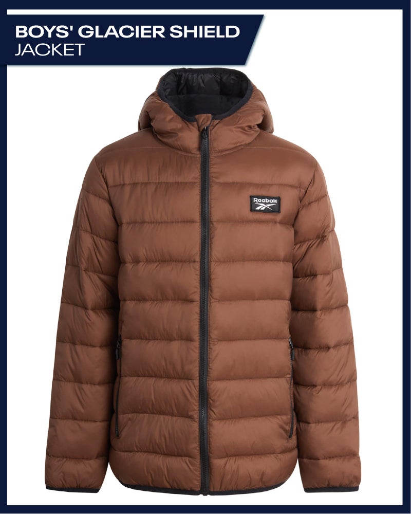 Reebok Boys Winter Coat - Lightweight Insulated Puffer Jacket - Wind & Water Resistant Quilted Hooded Winter Jacket for Boys, Size 6, Timber - Image 3