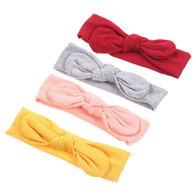 4Pcs Soft Stretchy Baby Headbands With Hair Bows In Pink Gray Yellow For Newborns Girls And Boys - Image 2