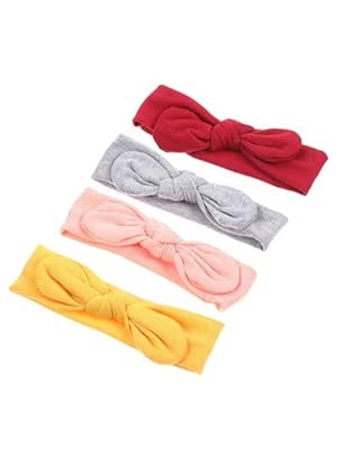 4Pcs Soft Stretchy Baby Headbands With Hair Bows In Pink Gray Yellow For Newborns Girls And Boys - Image 1