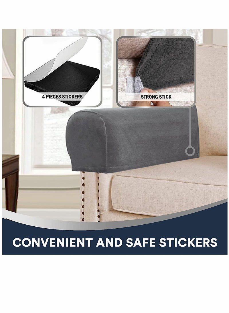 Sofa Armrest Covers, Stretch Silver Fox Velvet-Plush Arm Covers, for Chairs and Sofas Anti-Slip Couch Armrest Covers with Sticker Furniture Armrest Protector, Set of 2, Grey - Image 4
