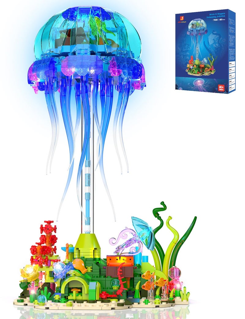 JMBricklayer Jellyfish Building Set with LED Lights Ocean Animal Collection Toy Floating Jellyfish Lamp Sea Creature Display for Adults Home Office Decor Creative Gifts for Boys Girls 14 - Image 3