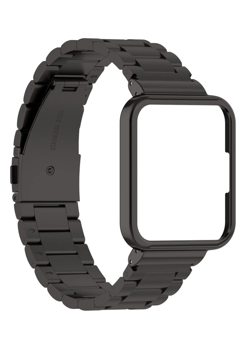 حزام معدني متوافق مع ساعة Redmi Watch 2 Lite، مع حافظة واقية من الفولاذ المقاوم للصدأ وسوار معصم معدني من الفولاذ المقاوم للصدأ وحزام بديل قابل للتعديل لساعة Redmi 2 Lite - أسود - Image 2