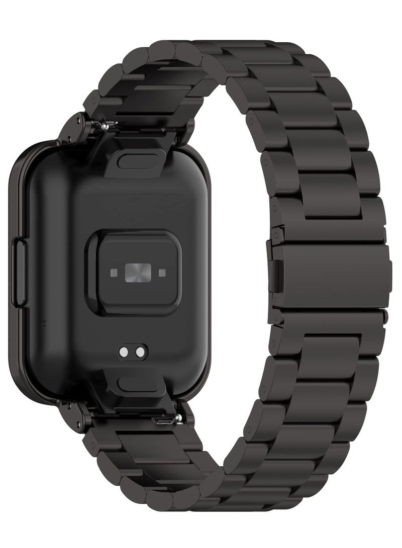 حزام معدني متوافق مع ساعة Redmi Watch 2 Lite، مع حافظة واقية من الفولاذ المقاوم للصدأ وسوار معصم معدني من الفولاذ المقاوم للصدأ وحزام بديل قابل للتعديل لساعة Redmi 2 Lite - أسود - Image 4