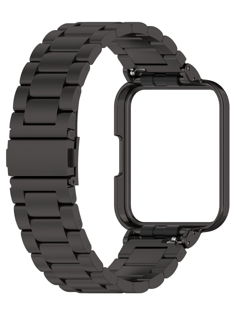 حزام معدني متوافق مع ساعة Redmi Watch 2 Lite، مع حافظة واقية من الفولاذ المقاوم للصدأ وسوار معصم معدني من الفولاذ المقاوم للصدأ وحزام بديل قابل للتعديل لساعة Redmi 2 Lite - أسود - Image 5