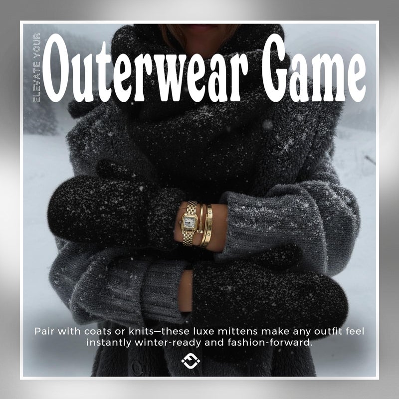 Funky Junque Fuzzy Faux Fur Mittens for Women - Black - Image 3