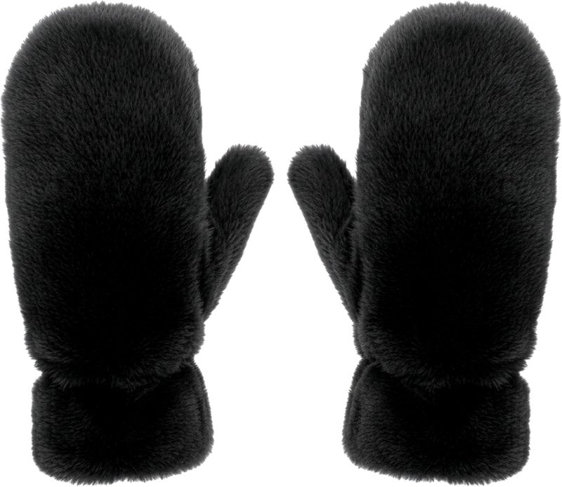 Funky Junque Fuzzy Faux Fur Mittens for Women - Black - Image 1