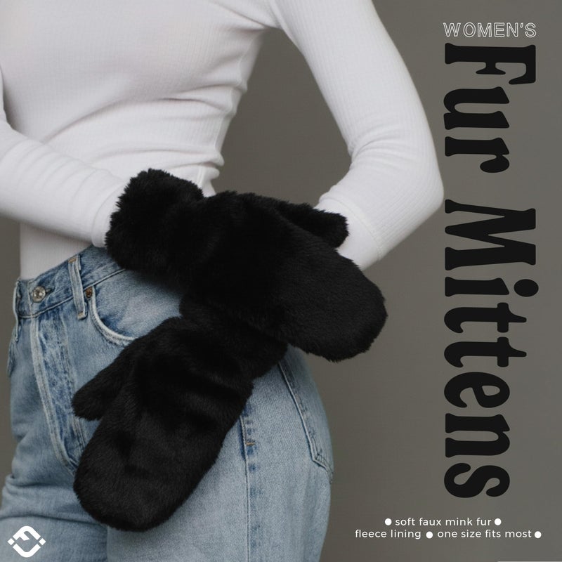 Funky Junque Fuzzy Faux Fur Mittens for Women - Black - Image 2