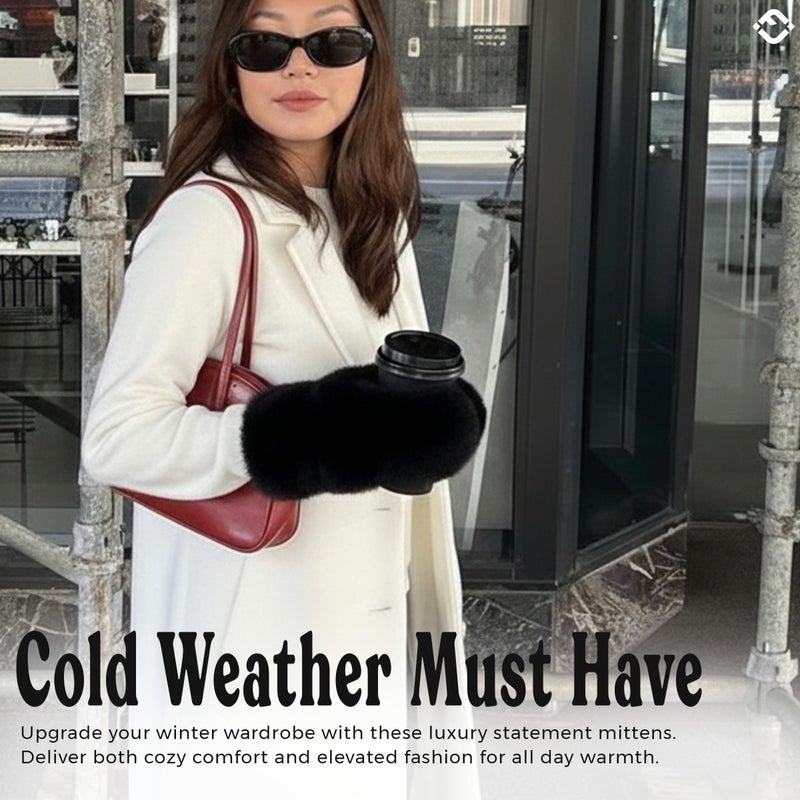 Funky Junque Fuzzy Faux Fur Mittens for Women - Black - Image 5