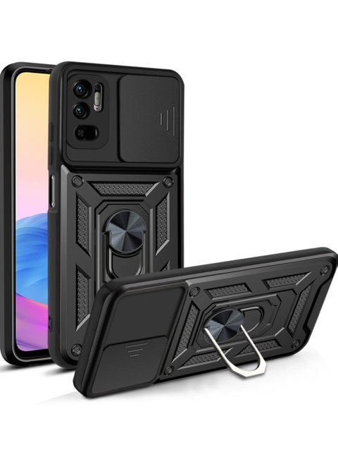 جراب حمايه ويندو مقاوم للصدمات وحمايه للكاميرا مزود بدبله معدنيه متوافق مع Redmi Note 10 5G (اسود)