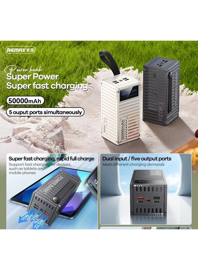 ريماكس باور بانك RPP-161 سعة 50000 مللي أمبير في الساعة، باور بانك عالي السعة مع شحن سريع 27 وات PD + 22.5 وات QC، 5 مخارج، مدخل مزدوج (Type-C وMicro USB)، شاشة LED ذكية، ونظام حماية متعدد، تصميم مستوحى من الحاوية - Image 3