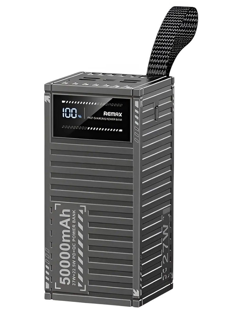 ريماكس باور بانك RPP-161 سعة 50000 مللي أمبير في الساعة، باور بانك عالي السعة مع شحن سريع 27 وات PD + 22.5 وات QC، 5 مخارج، مدخل مزدوج (Type-C وMicro USB)، شاشة LED ذكية، ونظام حماية متعدد، تصميم مستوحى من الحاوية - Image 1