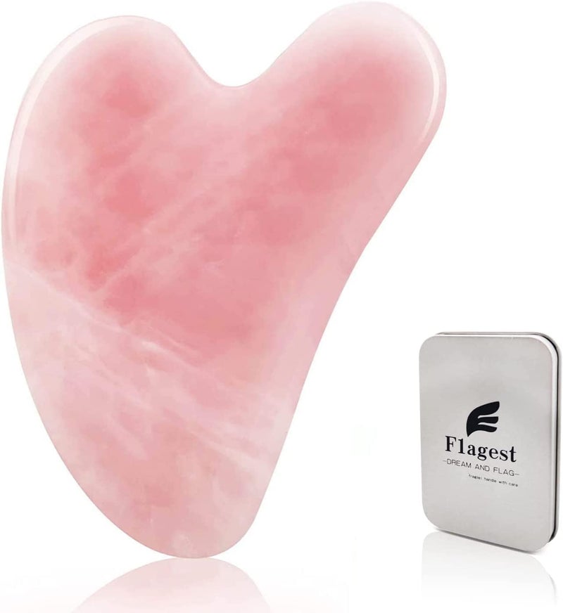 Flagest Gua Sha Rose Quartz Massage Tool Facial Tool for Scraping and SPA Acupuncture Therapy Heart Shape Trigger Point Treatment on Face Rose Quartz