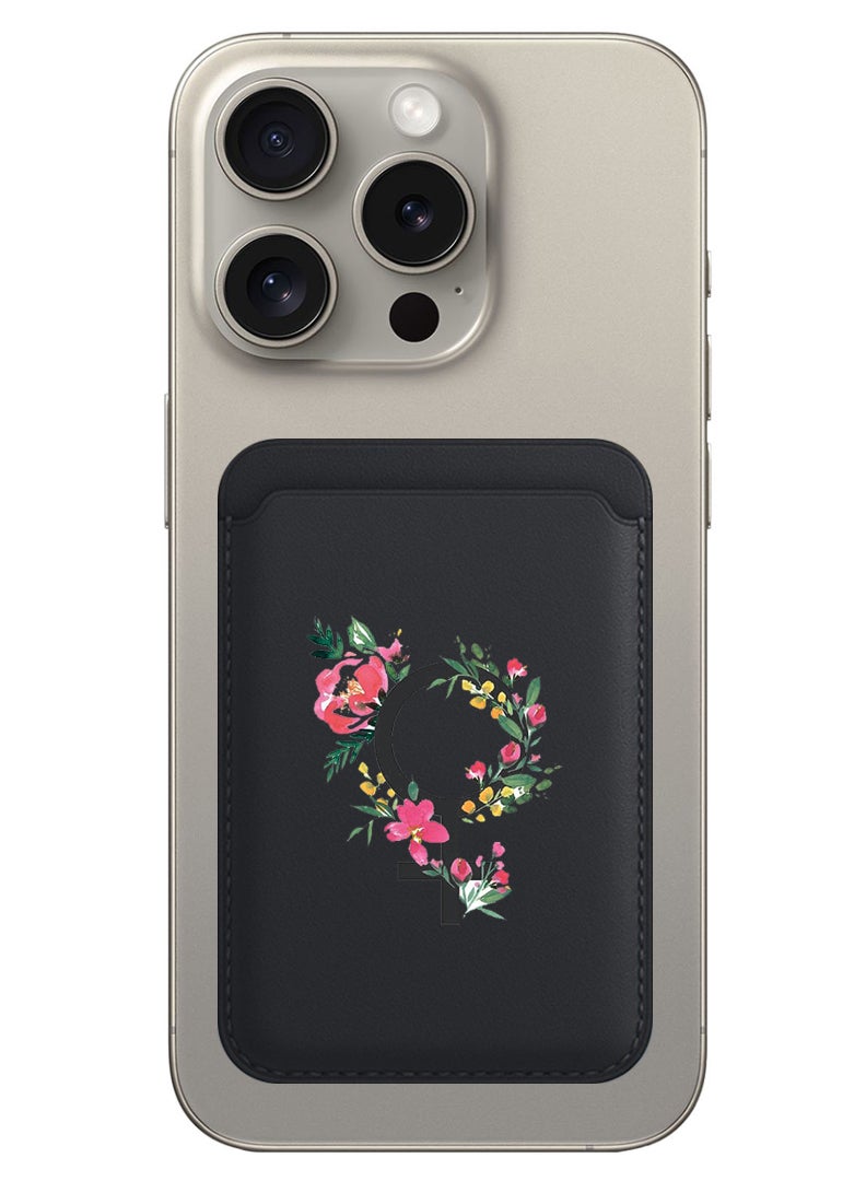 Theodor Magnetic Wallet, Compatible with MagSafe Wallet, for iPhone Wallet, for iPhone 16/15/14/13/12 Series, Not for iPhone 13/12 mini, 3 Card Holder, Vegan Leather, Black - womens day floral - Image 1