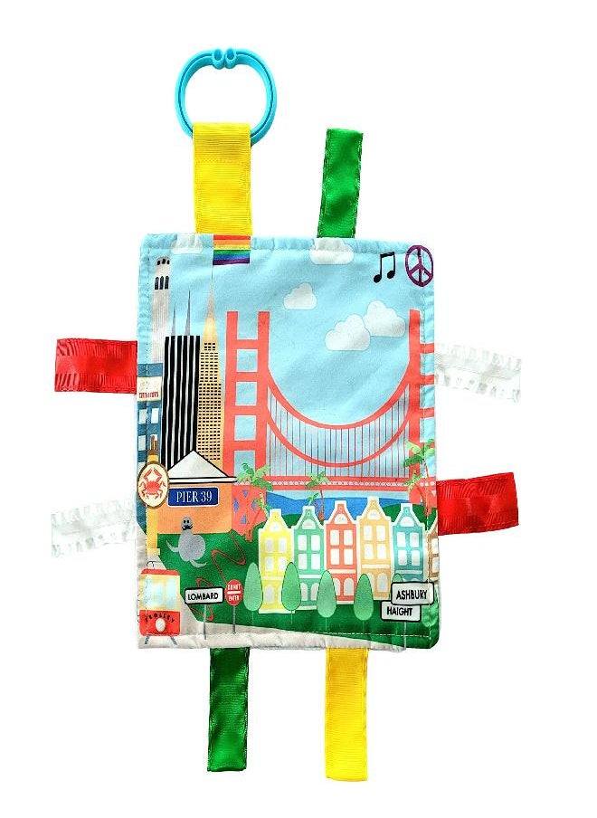 The Learning Lovey Baby Jack & Co 8x8” Learning Lovey San Francisco California Tag Toys for Babies - Baby Crinkle Toys - Soft & Safe - Learn USA Cities and Shapes - Ideal Baby Toy & Gift BPA Free w/ Stroller Clip  - Image 1
