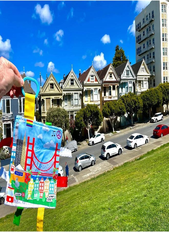 The Learning Lovey Baby Jack & Co 8x8” Learning Lovey San Francisco California Tag Toys for Babies - Baby Crinkle Toys - Soft & Safe - Learn USA Cities and Shapes - Ideal Baby Toy & Gift BPA Free w/ Stroller Clip  - Image 4