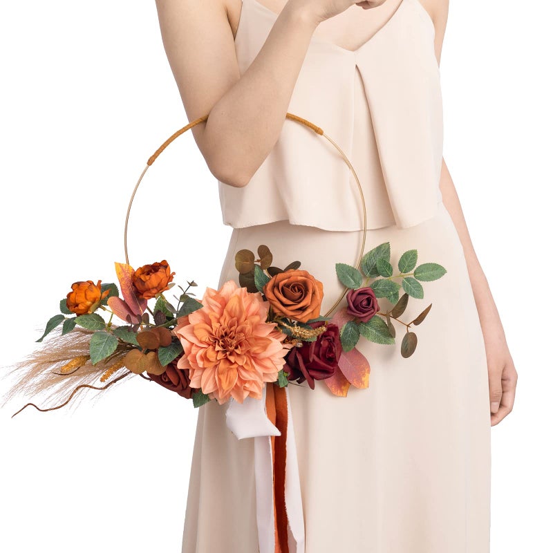 Ling's moment Lings Moment Burnt Orange Wedding Gold Hoop Bouquet for BridesmaidsSet of 6for Bridal ShowerCeremony Anniversary 