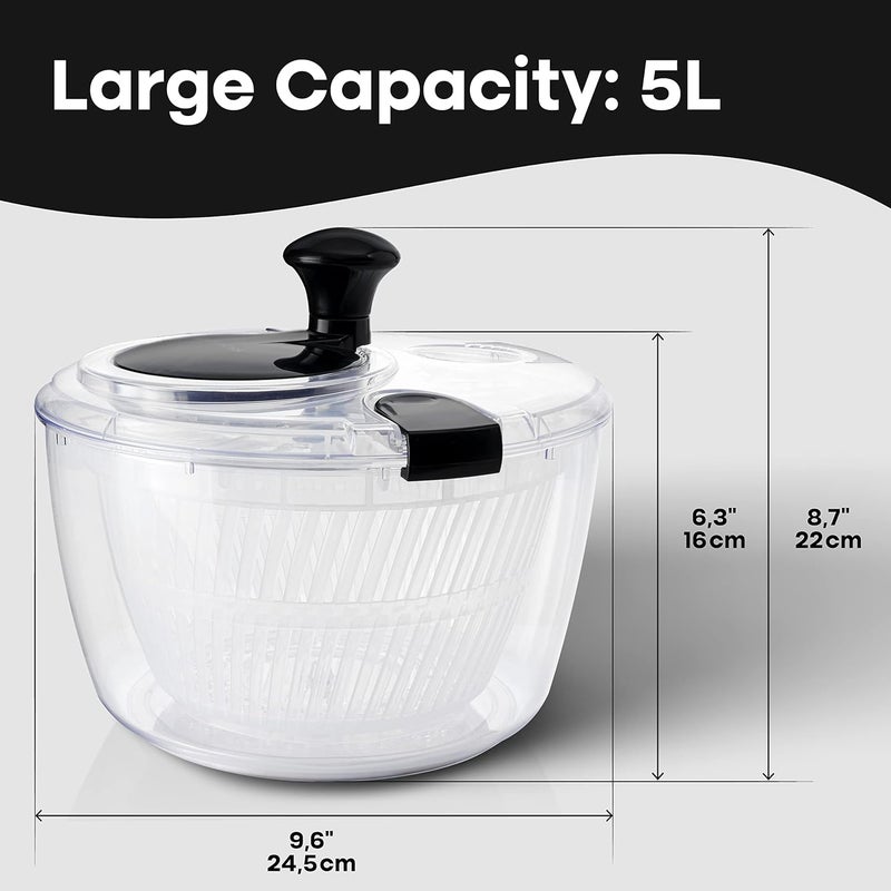 Joined Large Salad Spinner with Drain, Bowl, and Colander - Quick and Easy Multi-Use Lettuce Spinner, Vegetable Dryer, Fruit Washer, Pasta and Fries Spinner - 5.28 Qt - Image 3