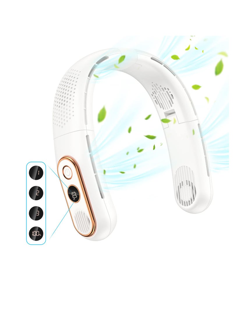 Excefore Portable Neck Fan, Bladeless Neck Fan, LED Display, Hands-Free Rechargeable, Travel Essentials Lightweight, Personal Folding Wearable Neck Fan for Women Cooling Cooler, White - Image 1