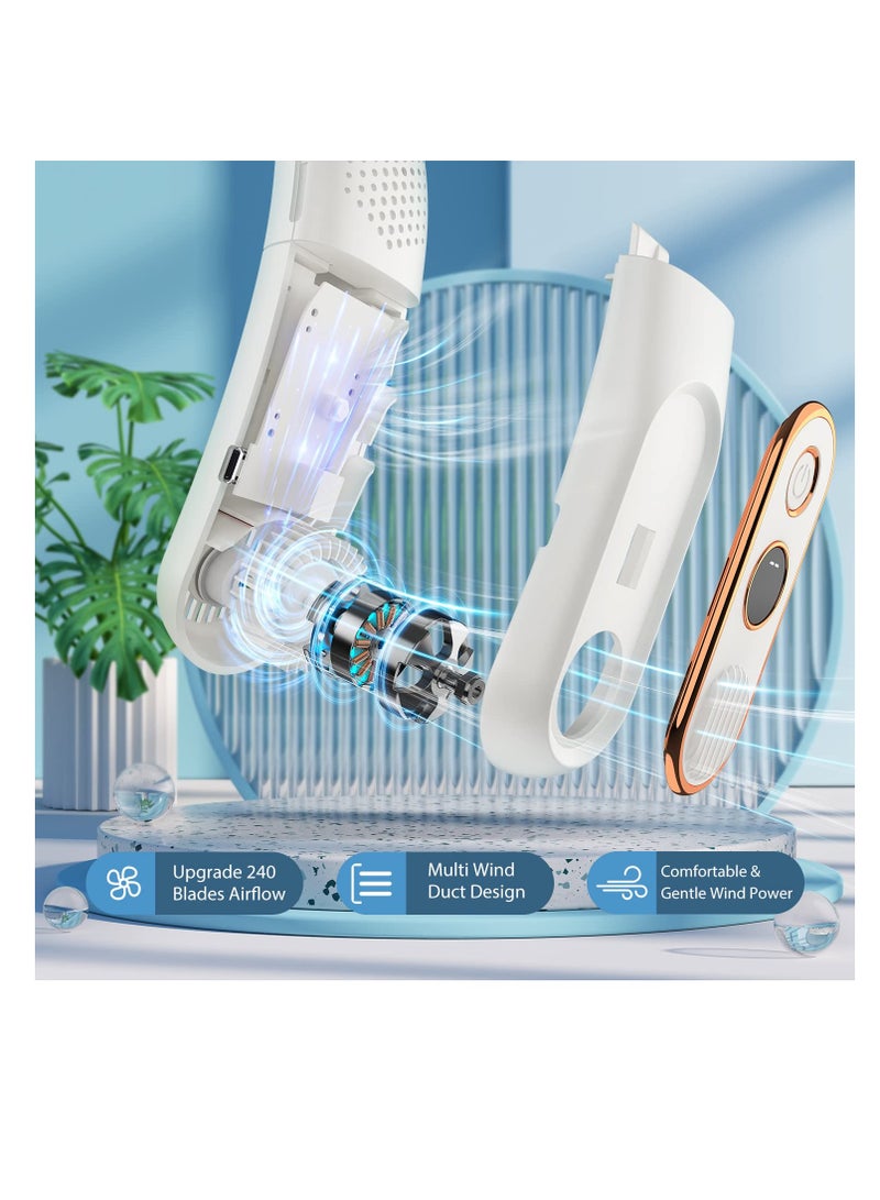 Excefore Portable Neck Fan, Bladeless Neck Fan, LED Display, Hands-Free Rechargeable, Travel Essentials Lightweight, Personal Folding Wearable Neck Fan for Women Cooling Cooler, White - Image 2