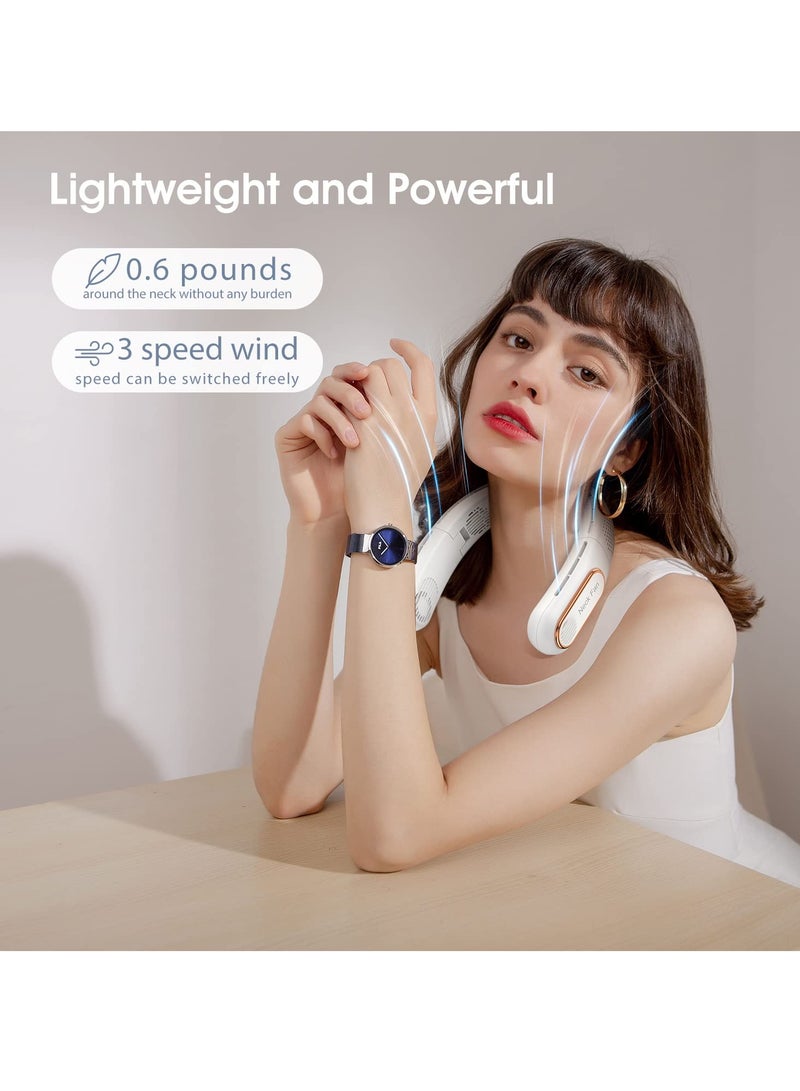 Excefore Portable Neck Fan, Bladeless Neck Fan, LED Display, Hands-Free Rechargeable, Travel Essentials Lightweight, Personal Folding Wearable Neck Fan for Women Cooling Cooler, White - Image 3