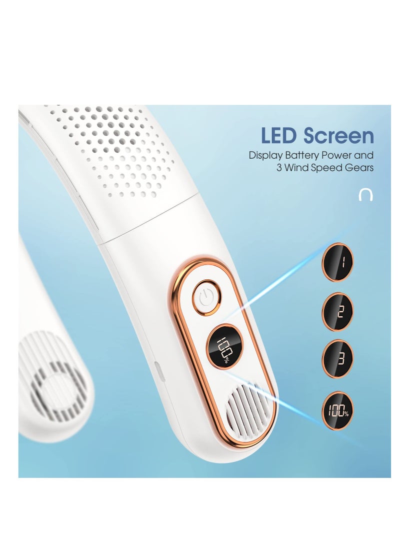 Excefore Portable Neck Fan, Bladeless Neck Fan, LED Display, Hands-Free Rechargeable, Travel Essentials Lightweight, Personal Folding Wearable Neck Fan for Women Cooling Cooler, White - Image 4