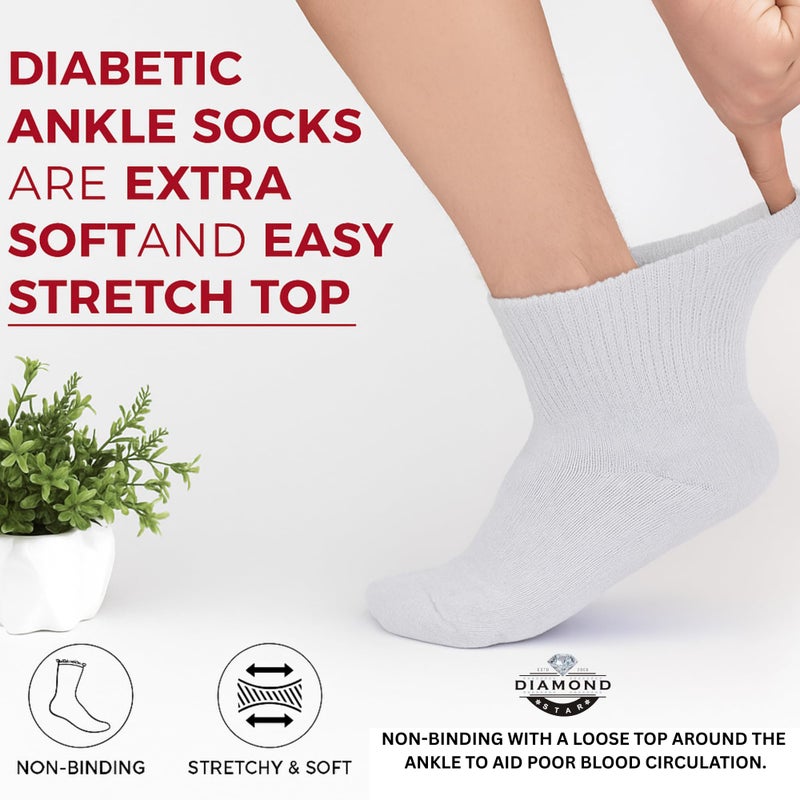 Diamond Star Diabetic Ankle Socks, Non-Binding Circulatory Doctor Approved Cushion Cotton Quarter Socks for Menâ€™s Womenâ€™s (3 Pack White, Men's Women's 9-11 Shoe Size 5-10) - Image 5