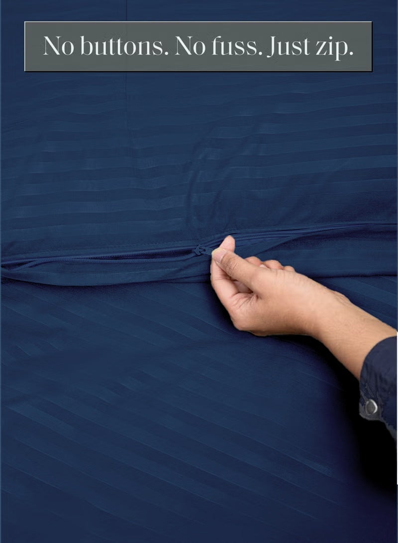 Eworld Premium Striped Duvet Set All Season – 6-Pieces Set Navy Blue | King Size 220x240 cm | Ultra-Soft, Wrinkle-Resistant & Made in Dubai | Includes Duvet Cover, Fitted Sheet (200x200 cm) & 4 Pillowcases (50x70 cm) - Image 5