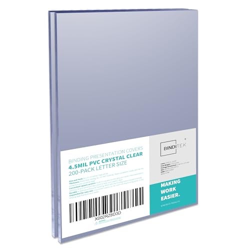 Binditek 200 Pack 4.5 Mil PVC Binding Covers, 8.5 x 11 Inches, Letter Size, Square Corners, Un-Punched, Office Supplies - Image 1