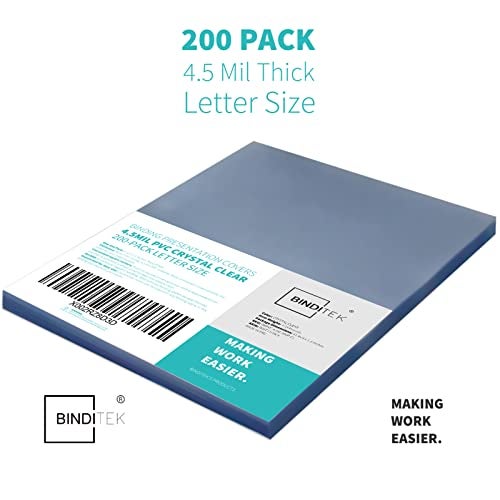 Binditek 200 Pack 4.5 Mil PVC Binding Covers, 8.5 x 11 Inches, Letter Size, Square Corners, Un-Punched, Office Supplies - Image 2