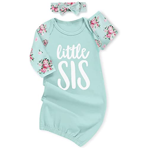 AMAWMW Newborn Baby Girl Little Sister Sleeper Gown Stripe Long Sleeve Nightgown Pajamas Gifts Stuff Essential Outfit - Image 1