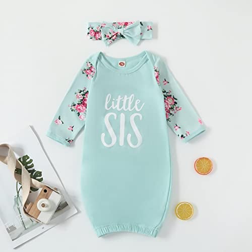 AMAWMW Newborn Baby Girl Little Sister Sleeper Gown Stripe Long Sleeve Nightgown Pajamas Gifts Stuff Essential Outfit - Image 2