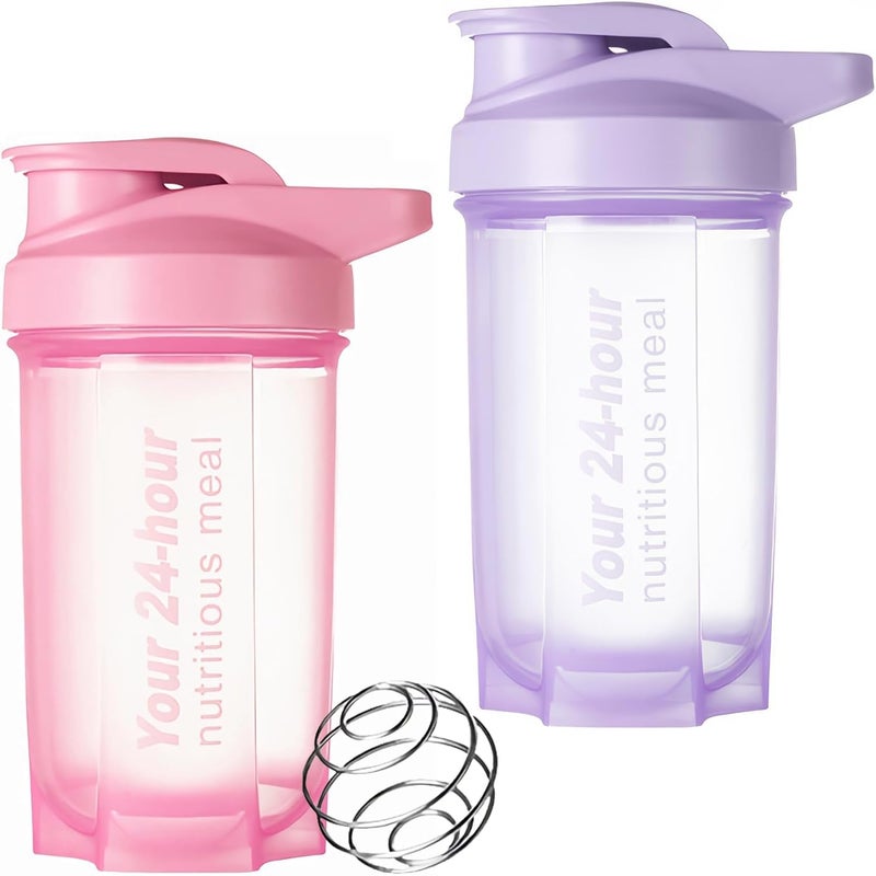 EYSOO Protein Shaker Bottle 2 Pack 500ml / 17oz Shaker Bottle for Protein Mixes Leakproof Protein Shaker BPA Free Gym Shaker Cup (Pink & Purple) - Image 1