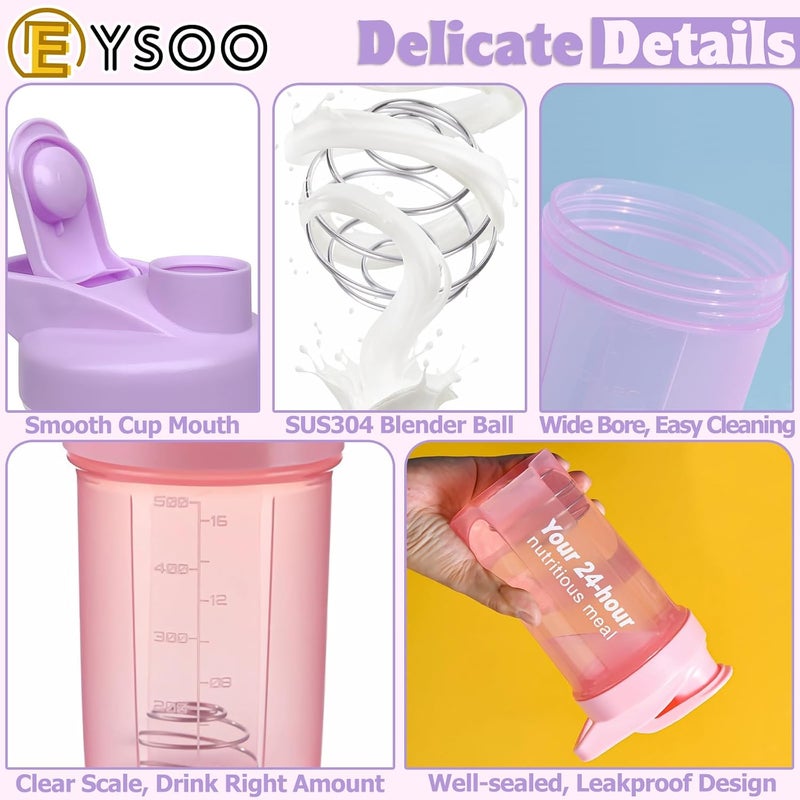 EYSOO Protein Shaker Bottle 2 Pack 500ml / 17oz Shaker Bottle for Protein Mixes Leakproof Protein Shaker BPA Free Gym Shaker Cup (Pink & Purple) - Image 4